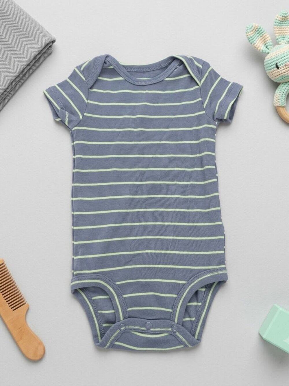 Carter's Baby Girl Blue & Green Striped Short-Sleeve Bodysuit – Size 6 Months